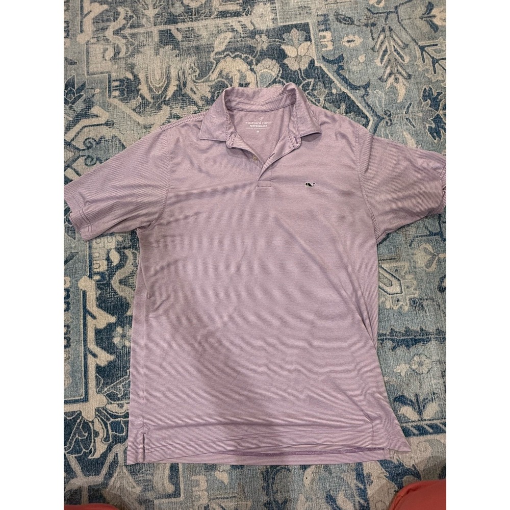 Men's Vineyard Vines short sleeve performance polo purple white stripe medium m